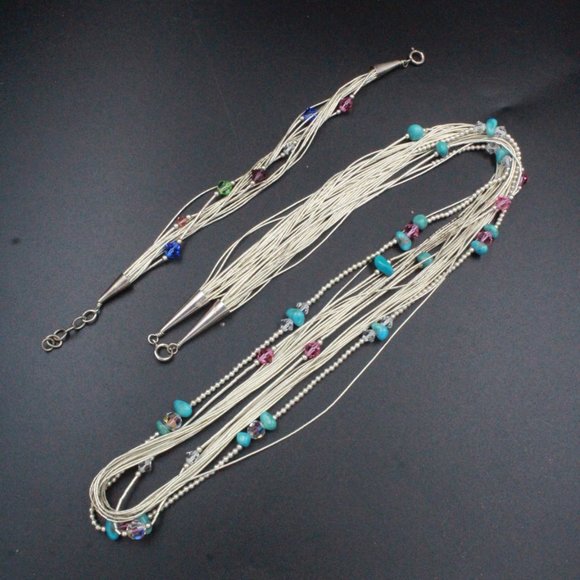 CAROLYN RELIOS LIQUID STERLING SILVER TURQUOISE GLASS FLOATING BEADS NECKLACE SE - Picture 6 of 8